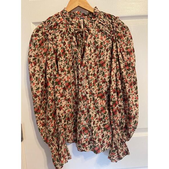 Free People Meant to Be Floral Cotton Long sleeve blouse size XSmall - Picture 10 of 12